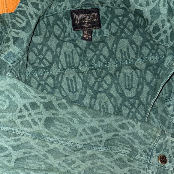 Women's Green Patterned Jean Jacket - Picture 5 of 6